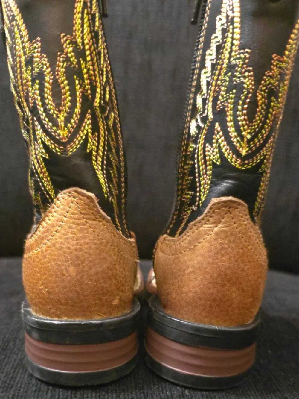 J.B. Dillon Kids Black and Brown Leather Western Cowboy Boots - Size 5